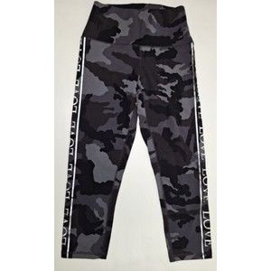 NY&C Soho Street Girls Stretchy Black/Gray Camo Active Pants “Love” Stripe Sz M